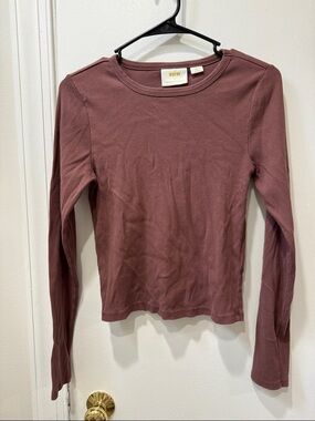 Maeve by Anthropologie Long Sleeve Ribbed Semi Cropped Top